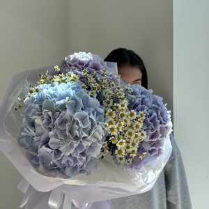 Букет с Гортензией и Ромашкой